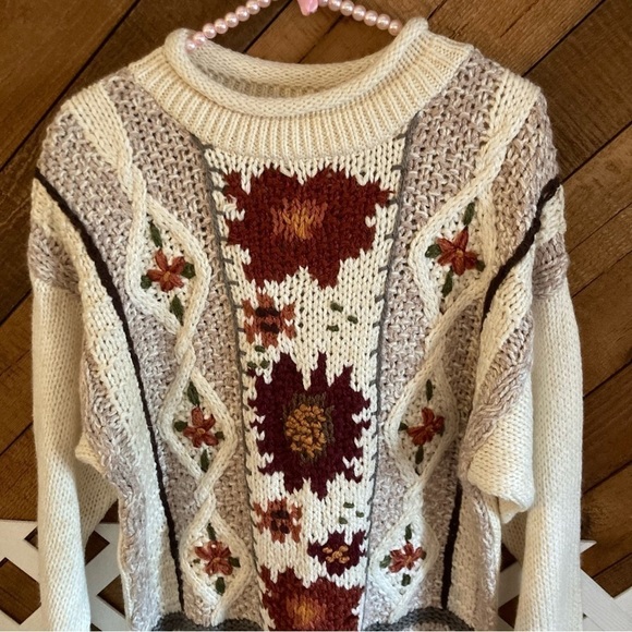 Vintage chunky 3D look Fall floral sweater size L - Picture 4 of 16